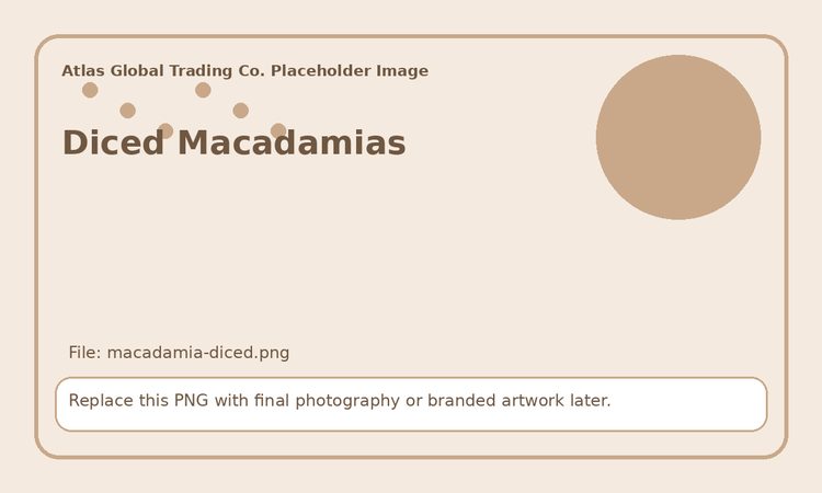 Illustrated placeholder for diced macadamia ingredients supplied from California